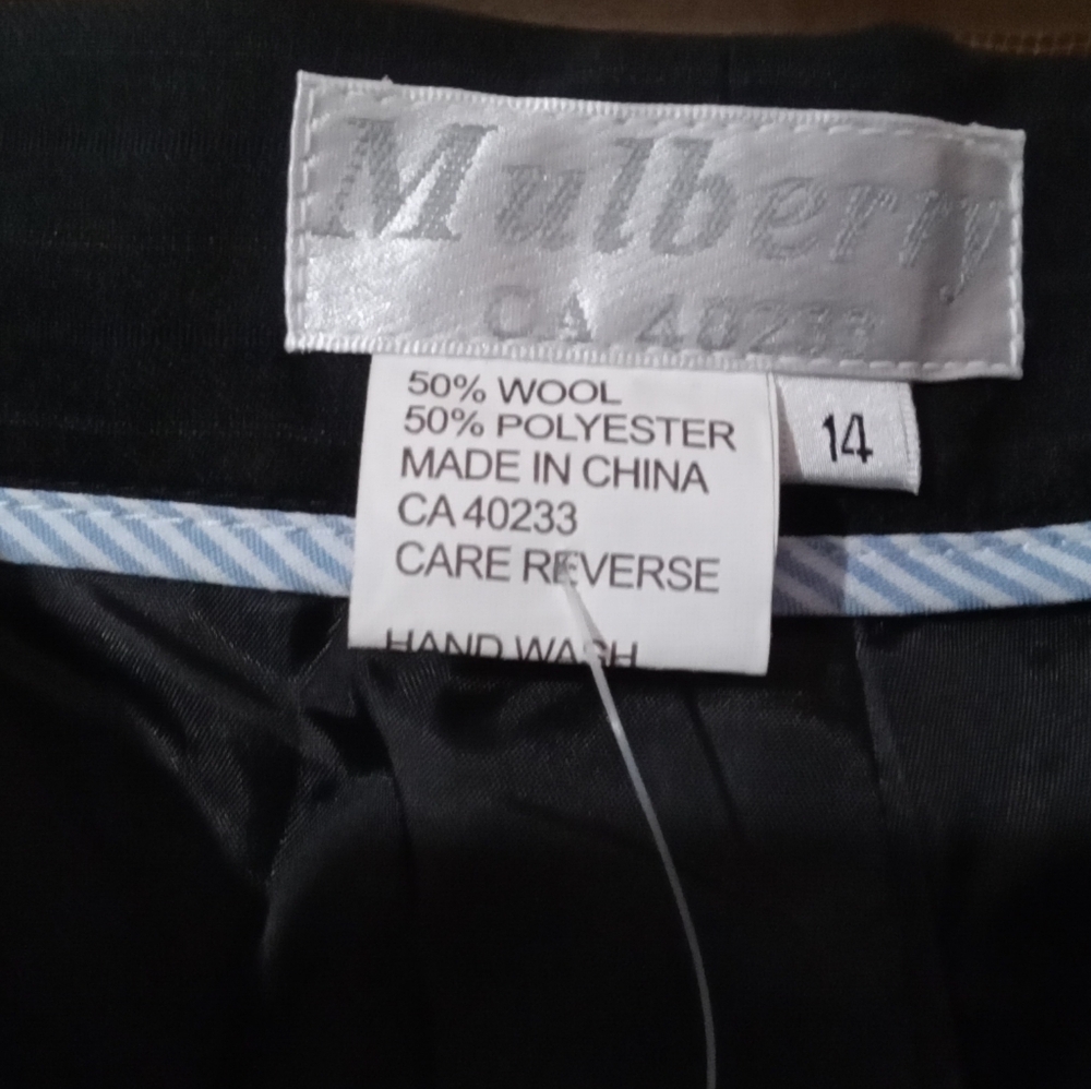 MULBERRY🐞Black Striped Pleated Wool Blend Relaxed Fit High Rise Trousers Sz: 14 - Picture 2 of 10